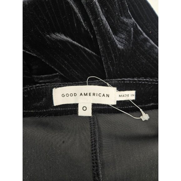 NWOT Good American Velvet Blouse Womens 0/Sm Black V Neck Front Tie Long Sleeves - Picture 7 of 9